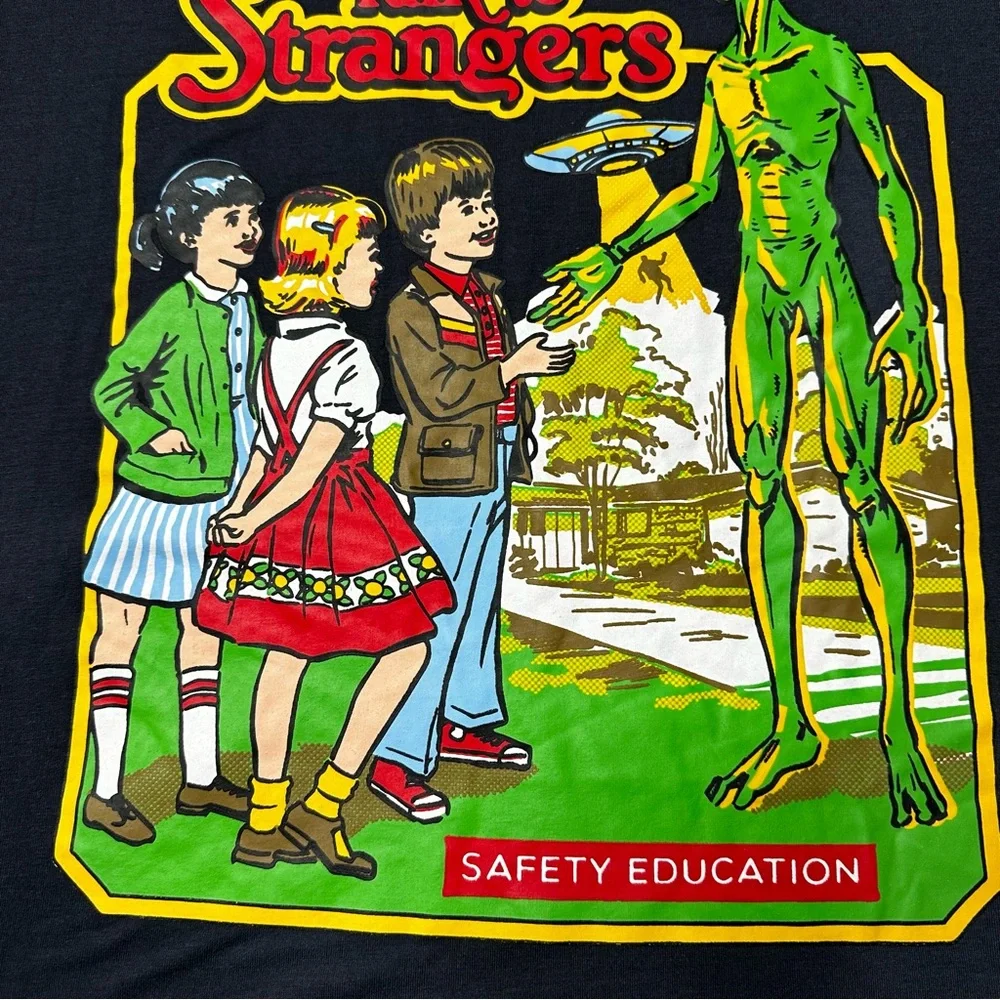 Romwe Don’t Talk To Strangers Alien Graphic 1/4 Sleeve T-Shirt Black Unisex S - Picture 5 of 9